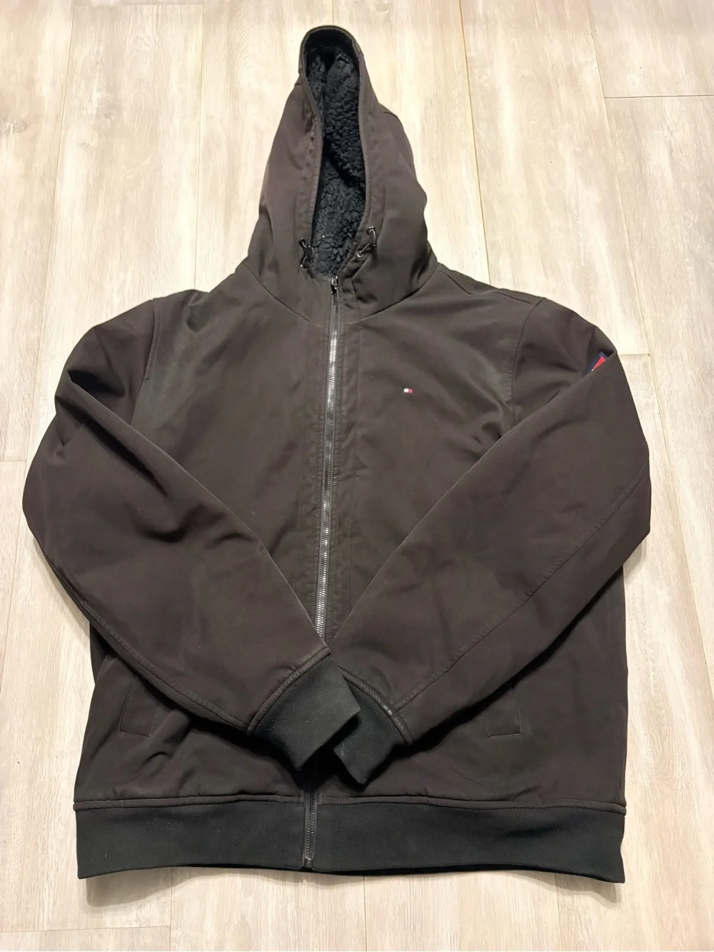 Tommy Hilfiger Black Sherpa Lined Jacket with Signature Flag Trim